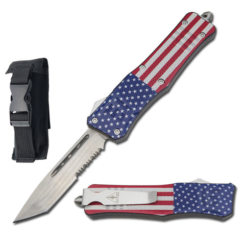 9" American Flag Out Of The Front Automatic OTF Knife