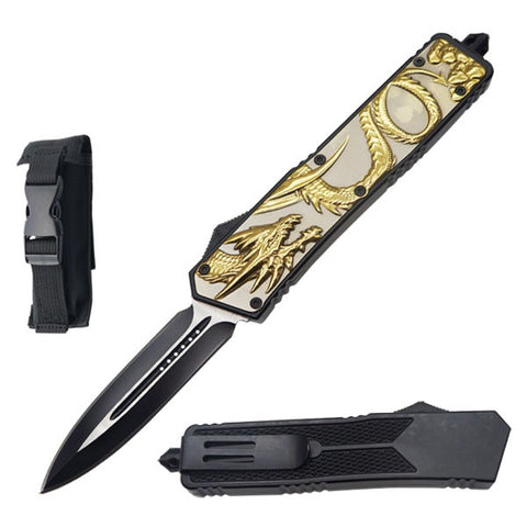 9" Tactical Golden Dragon Out Of The Front OTF Combat Knife