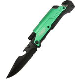 Defender-Xtreme 8.5" Multi Function Folding Knife Green Color Handle 13009