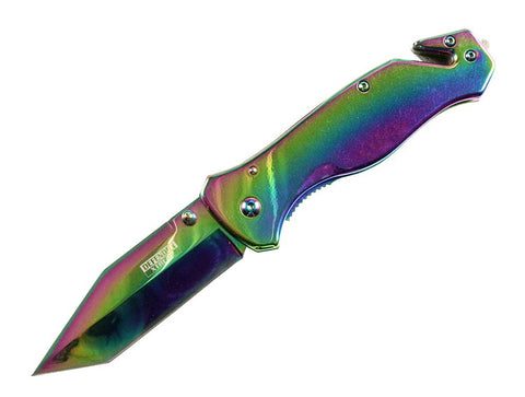 Defender Xtreme 8" Full Rainbow Color Spring Assist Folding Knife 3CR13 Steel 13010