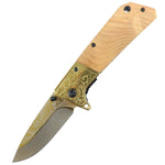 TheBone Edge 8.5" wood Handle Spring Assisted Folding Knife Stainless Steel 3CR13 13024