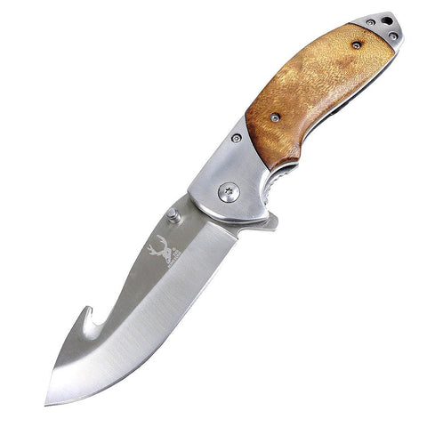 TheBoneEdge 8.5" Spring Assisted Folding Knife Brown Wood Handle With Belt Clip 13028