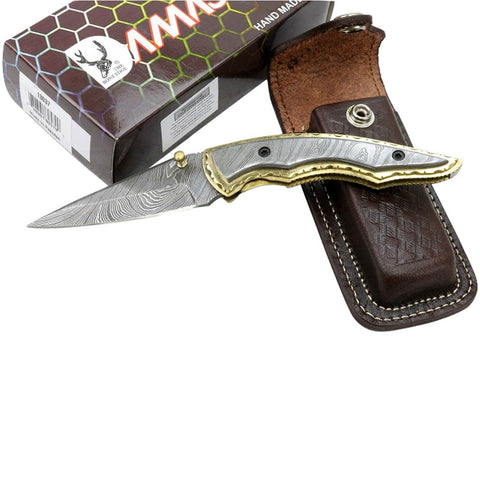 TheBoneEdge 7.5" Damascus Blade Handle Folding Knives Handmade with Sheath