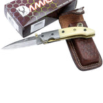 TheBoneEdge 7.5" Damascus Blade Folding Knife Horn Handle with Sheath