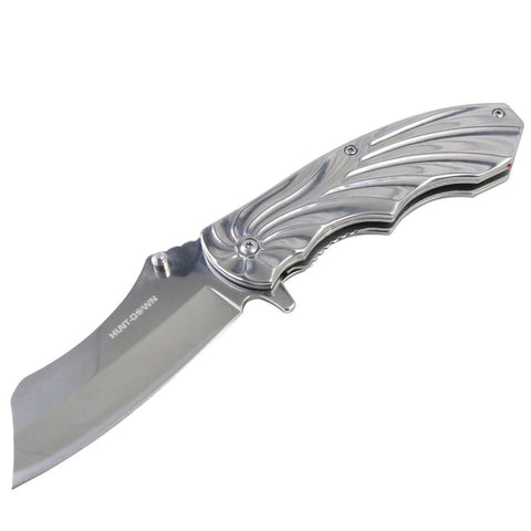 Hunt-Down 7" Grey Color Stainless Steel Spring Assisted knives With Belt Clip 13078