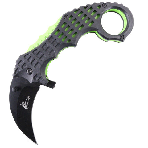 TheBoneEdge 6" Green & Black Colors Ball Bearing Spring Assisted Knives With Belt Clip 13086