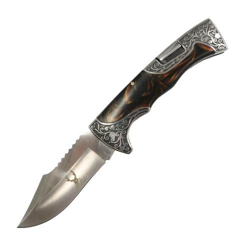 TheBoneEdge 9" Marble Handle Engraved Design Folding Knife 3CR13 Steel 13103