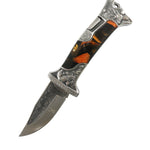 TheBoneEdge Hunter Blade Engraved Design Marble 9" Folding Knife 3CR13 Steel 13112