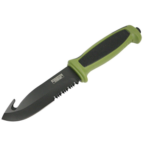 Defender-Xtreme 9.5" Green Rubber Handle Hunting Knife Stainless Steel Gut Hook 13180