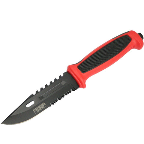 Defender-Xtreme 9.5" Red Rubber Handle Hunting Knife Stainless Steel Serrated 13181