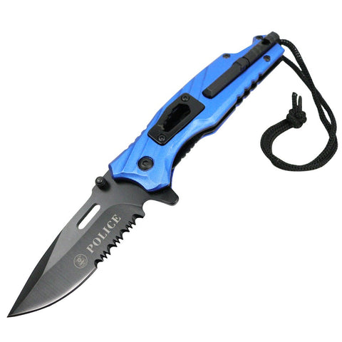 Defender Tactical Blue & Black 8" Spring Assisted Folding Knife Stainless Steel 13222