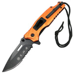 Defender Tactical Orange & Black 8" Spring Assisted Folding Knife Stainless Steel 13223