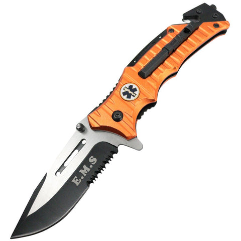 Defender Tactical 8" Spring Assisted Folding Knife 3CR13 Stainless Steel Orange 13228