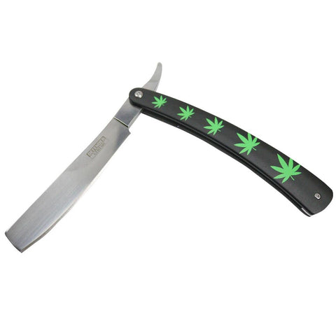 Defender-Xtreme 10" Straight Razor Green Leaf Folding Knife 3CR13 Stainless 13240