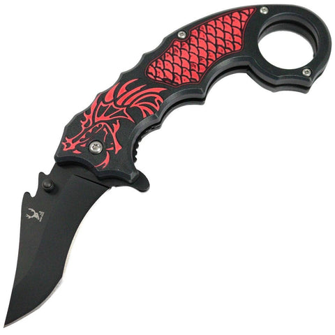 TheBoneEdge 8" Red Dragon Spring Assisted Folding Knife 3CR13 Stainless Steel 13244