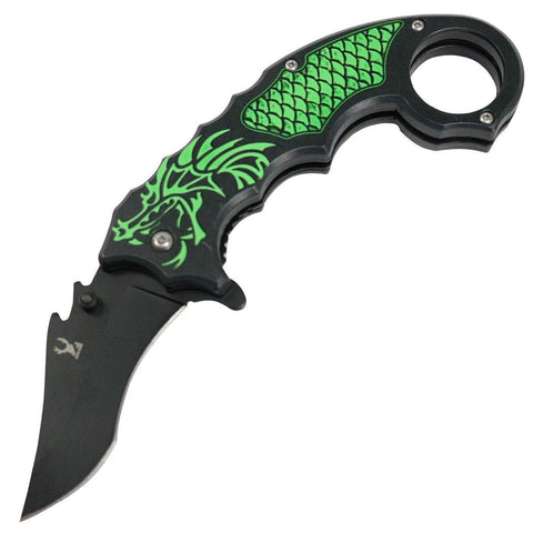 TheBoneEdge 8" Green Dragon Spring Assisted Folding Knife 3CR13 Stainless Steel 13246