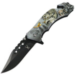 TheBoneEdge 8" Wolf Wildlife Folding Knife Spring Assisted Stainless Steel 13253