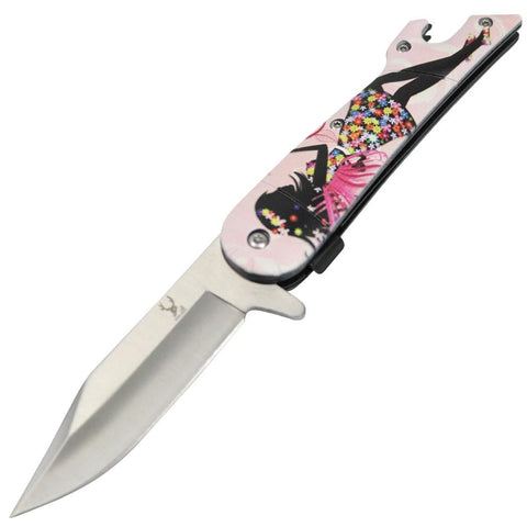 TheBoneEdge 8" Pink Boot Handle Folding Knife Spring Assisted Stainless Steel