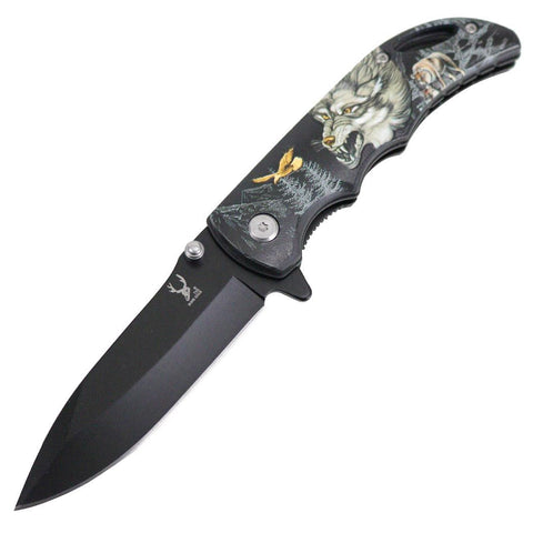 TheBoneEdge 7" Stainless Steel Angry Wolf Spring Assisted Folding Knife