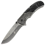 TheBoneEdge 8.5" Pearl Blk Handle Stone Wash Blade Spring Assisted Folding Knife 13297
