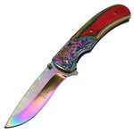 TheBoneEdge 8.5" Titanium Coated Packawood Handle Spring Assisted Folding Knife 13298