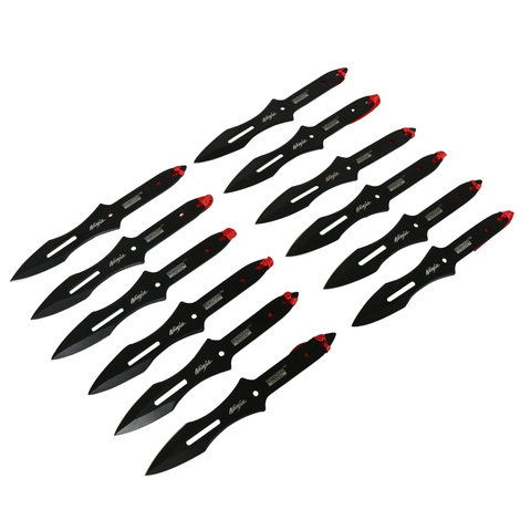 Defender-Xtreme 6.5"12 PC Set Ninja Throwing Knife Kit Stainless Steel All Black 13303