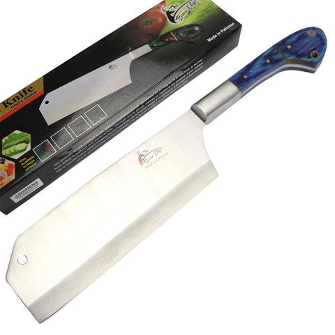 TheBoneEdge 12" Chef Kitchen Cleaver Knife Blue Packawood Handle Stainless Steel 13308