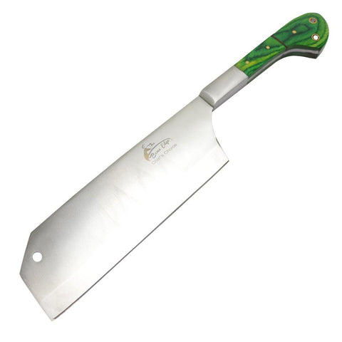 TheBoneEdge 12" Cleaver Stainless Steel Full Tang Butcher Knife Green Packawood Handle 13310