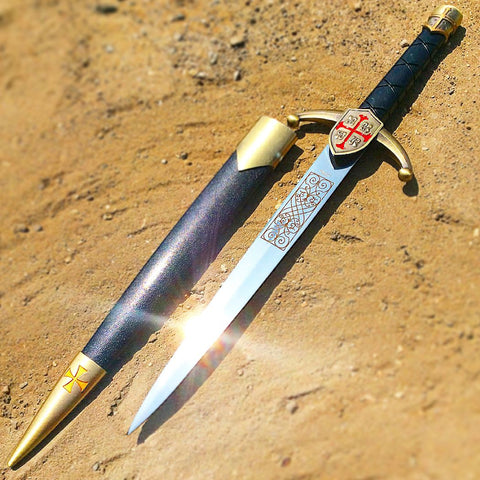 Defender 14.5" Crusader Dagger Gold Knight Cross Stainless Steel Collectible 13350