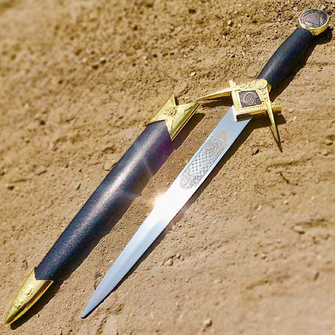 Defender Pyramid Eye 14.5" Classic Style Dagger Gold Trim Stainless Steel Knife 13353