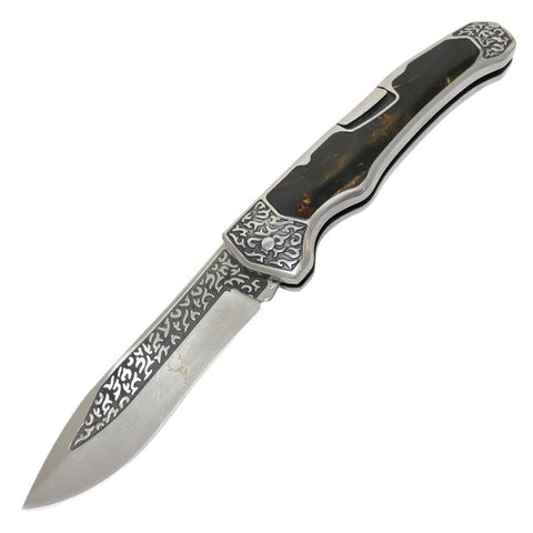 TheBoneEdge 9" Classic Western Folding Knife Stainless Steel Brown Pearl Handle 13363