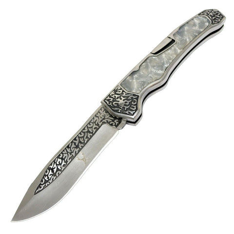 TheBoneEdge 9" Classic Western Folding Knife Stainless Steel Blade Pearl Handle 13364