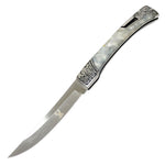 TheBoneEdge 9.5" Classic Western Folding Knife Stainless Steel White Pearl Handle 13366