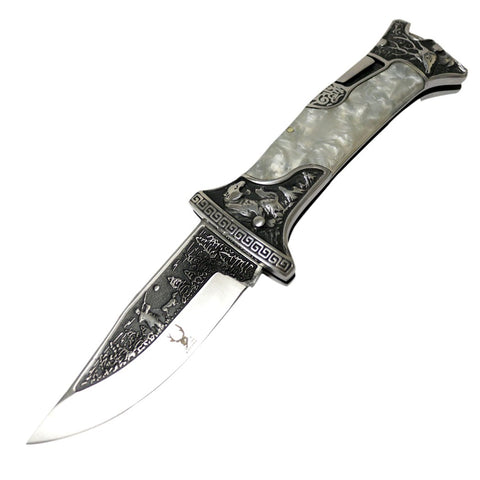 TheBoneEdge 9" Classic Western Folding Knife 3CR13 Stainless Steel Pearl Handle 13368