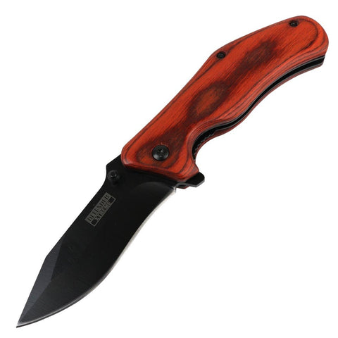 Defender-Xtreme 7" Spring Assisted Folding Knife Stainless Steel Wood Handle New 13402