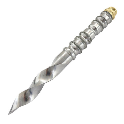 TheBoneEdge 10" Silver Tri Edge Kris Blade Twister Dagger Gold End Hunting Knife 13417