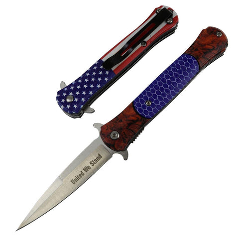 8.5" Spring Assisted Folding Knife Rescue Stainless Steel Unique Art Handle Blue 13437