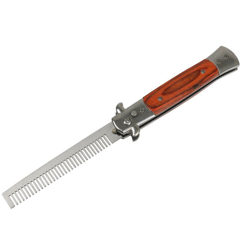 Defender Flick Knife Switch Blade Brush Pearl Novelty Wood Handle Folding Knives 13481