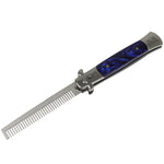Defender Flick Knife Switch Blade Brush Novelty Folding Knives Blue Pearl Handle 13482