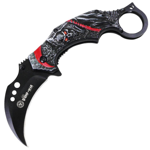 Zomb-War 7" Grim Reaper Black Red Spring Assisted Folding Knife Stainless Steel  13494