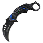 Zomb-War 7" Grim Reaper Black Blue Spring Assisted Folding Knife Stainless Steel  13495