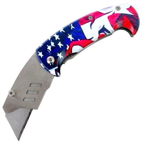Defender 6" Box Cutter Knife Flag Handle Replaceable Blade Pocket Folding Knives 13504