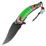 Defender 8" Spring Assisted Folding Knife Native American Stainless Steel Green 13509