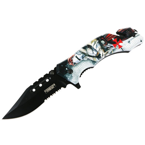 Defender-Xtreme 8" Knight In Armor Spring Assisted Folding Knife Glass Breaker