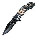 Defender-Xtreme 8" Top Hat Skull Spring Assisted Folding Knife Belt Cutter & Clip 13524
