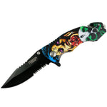 Defender-Xtreme 8" Rose Skull Woman Spring Assisted Folding Knife Belt Cutter New