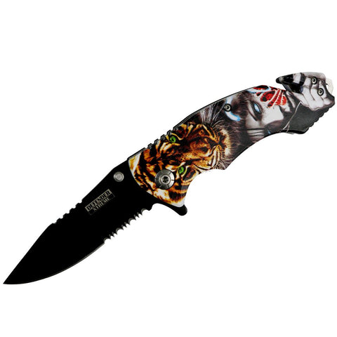 Defender-Xtreme 8" Lioness Lady Handle Spring Assisted Folding Knife Belt Cutter