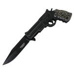 Defender-Xtreme 8.5" Floral Design Gun Style Spring Assisted Folding Knife W/ Clip 13533