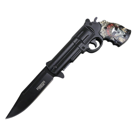 Defender-Xtreme Skull Chief 8.5" Gun Spring Assisted Folding Knife 3CR13 Steel 13535