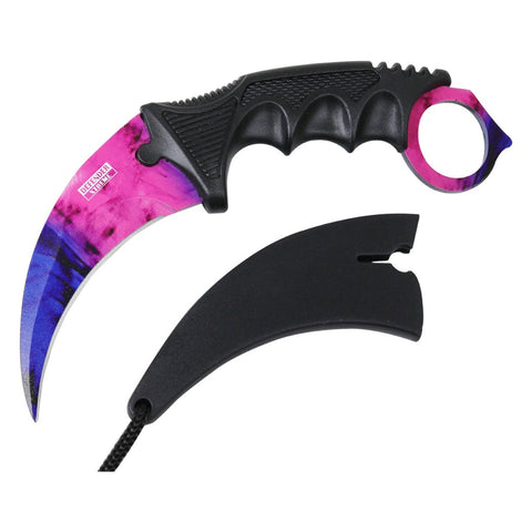 Defender-Xtreme Karambit Pink/Blue Blade Hunting Knife 3CR13 Stainless Steel New 13562